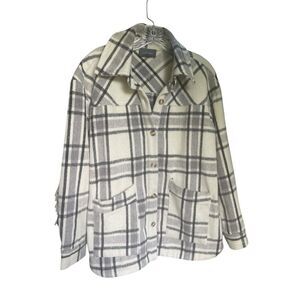 Hudson Gray Plaid Fringe Sleeve Shacket/ Jacket Cream. Black Size S Western